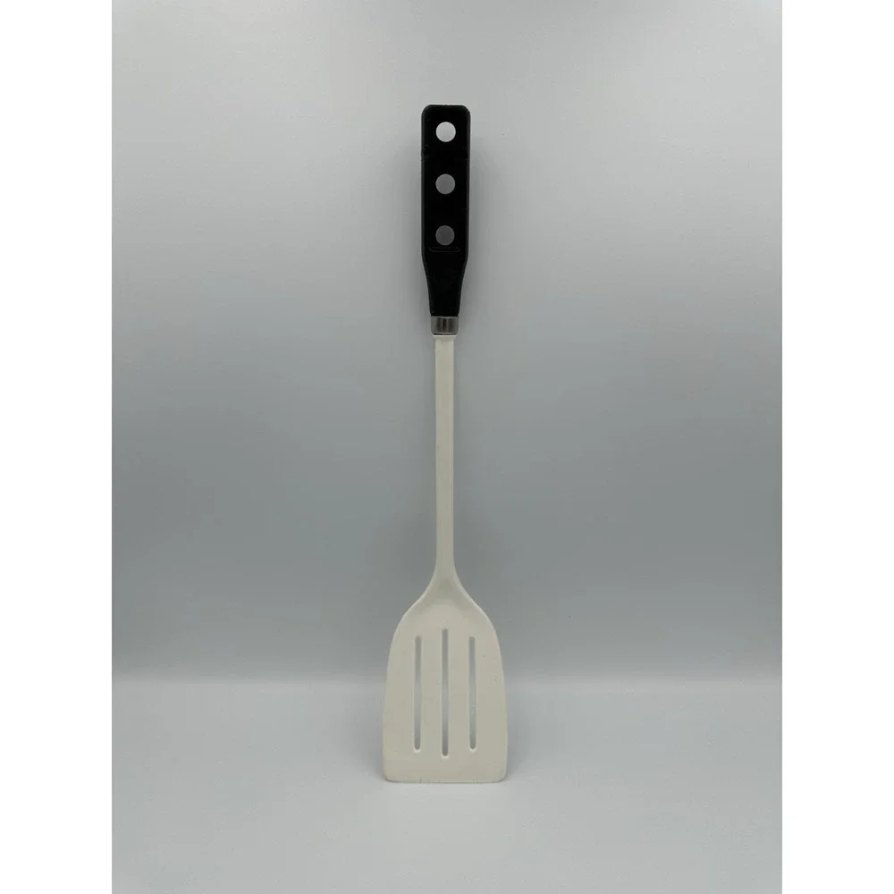 Vintage‎ PEDRINI Italy Long Slotted Spatula Flipper Turner White w/ Black Handle